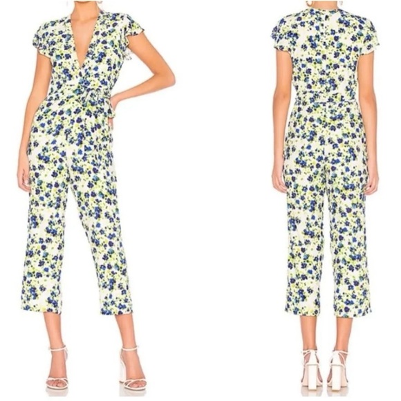 Privacy Please Pants - PRIVACY PLEASE White Floral Cropped Jumpsuit Size XXS